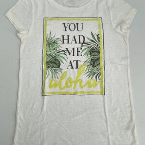 Aeropostale White T-Shirt with Green and Yellow Accents Size 14